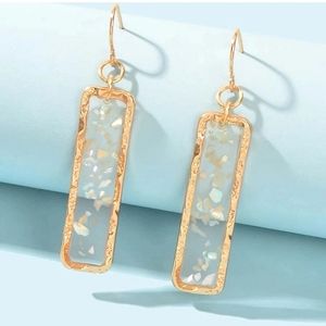 Brand New Rectangle Gold Flecked Earrings